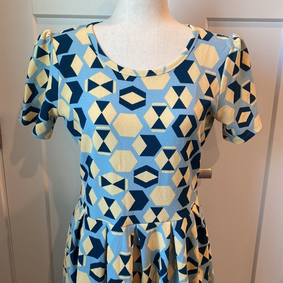 Lularoe Amelia NEW Zip Up Dress Large Yellow, Blue, & Navy - Picture 2 of 10